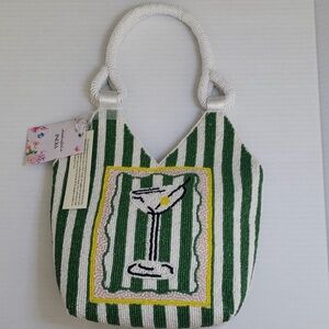 VIRAL ❤️‍🔥 Green and White Beaded Tote Bag